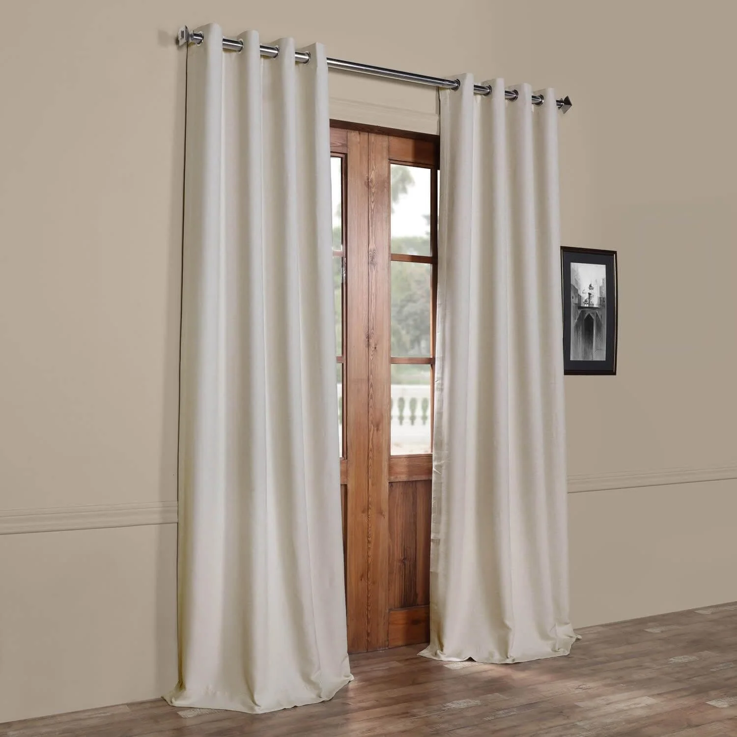 Oat Cream Grommet Bellino Textured Faux Linen Room Darkening Curtain - Image 5