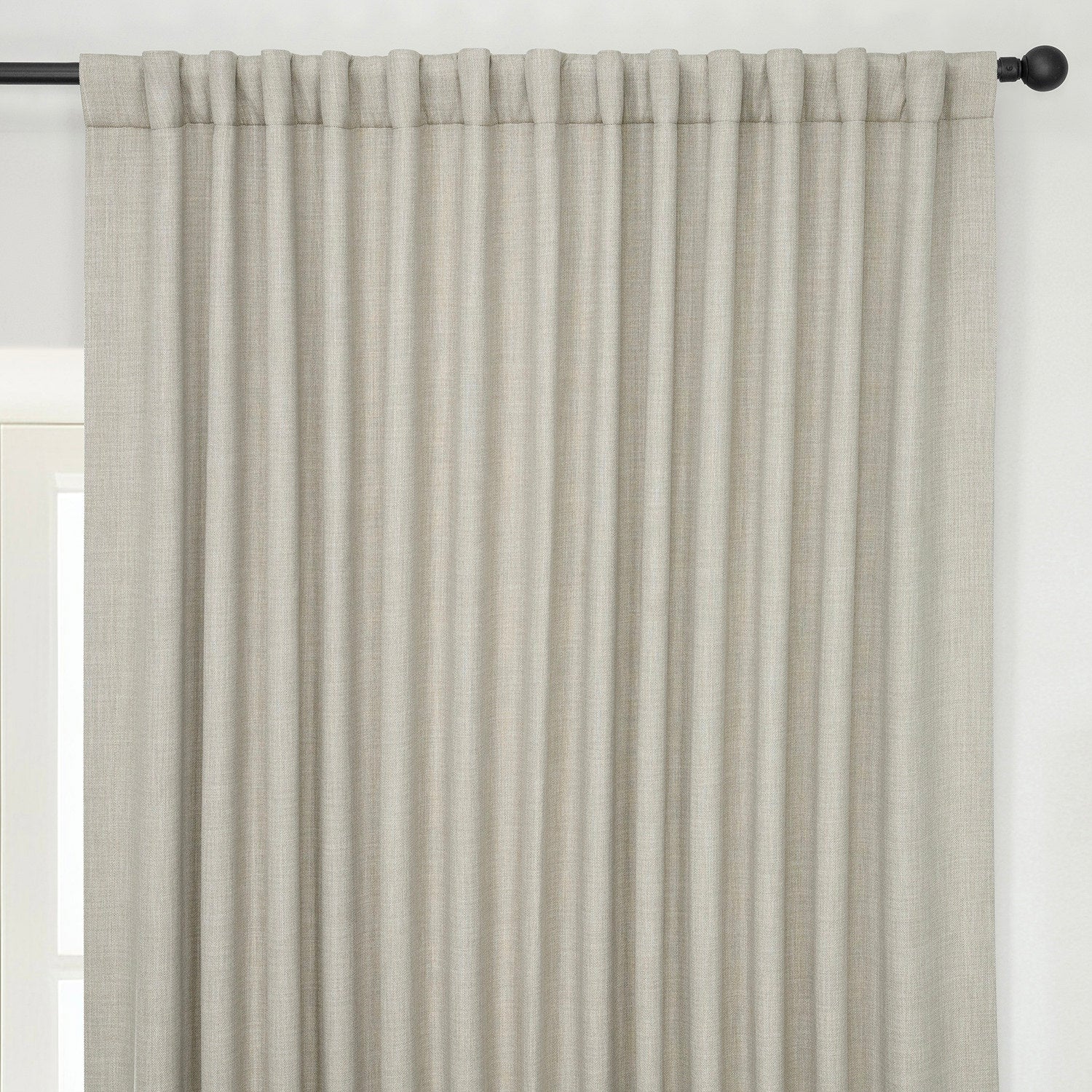 Oatmeal Extra Wide Textured Faux Linen Room Darkening Curtain - Image 3