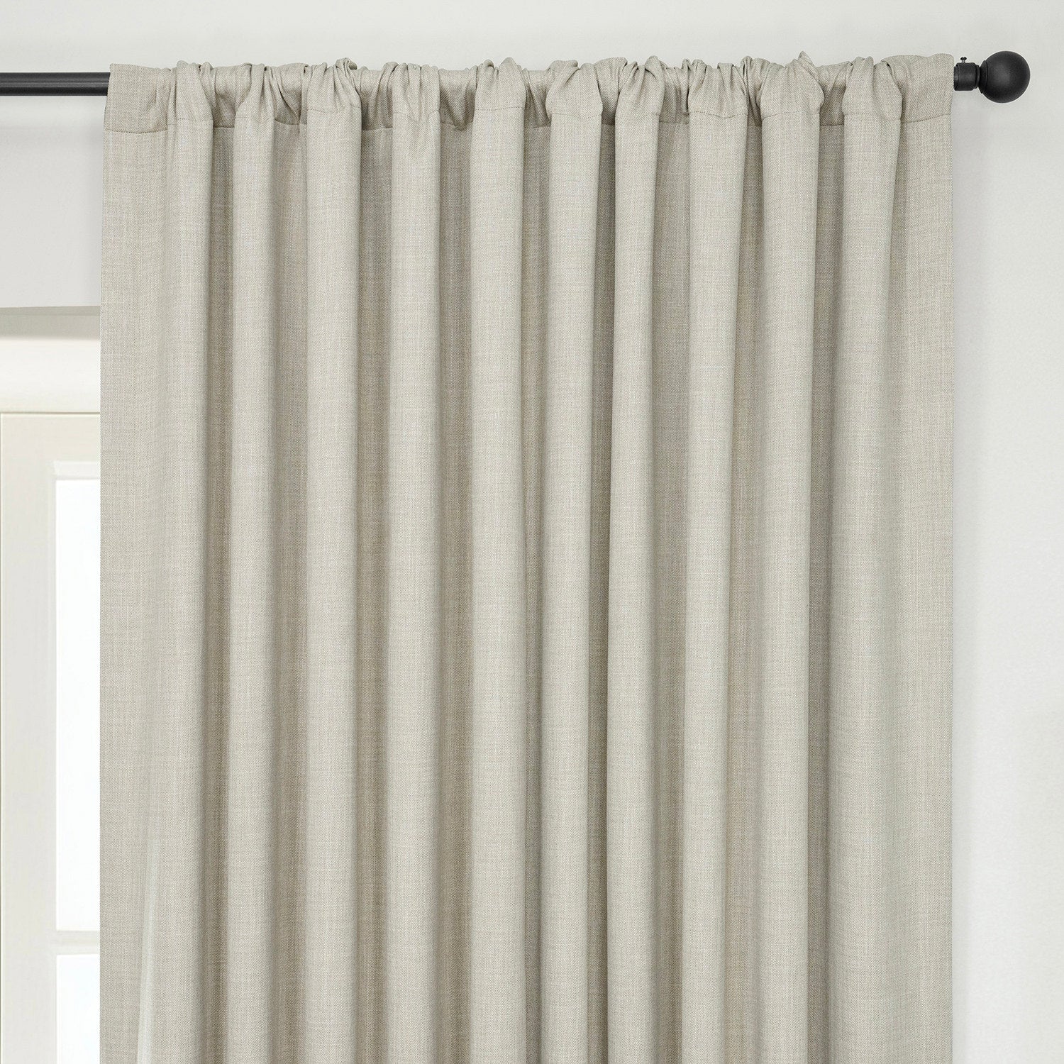 Oatmeal Extra Wide Textured Faux Linen Room Darkening Curtain - Image 4