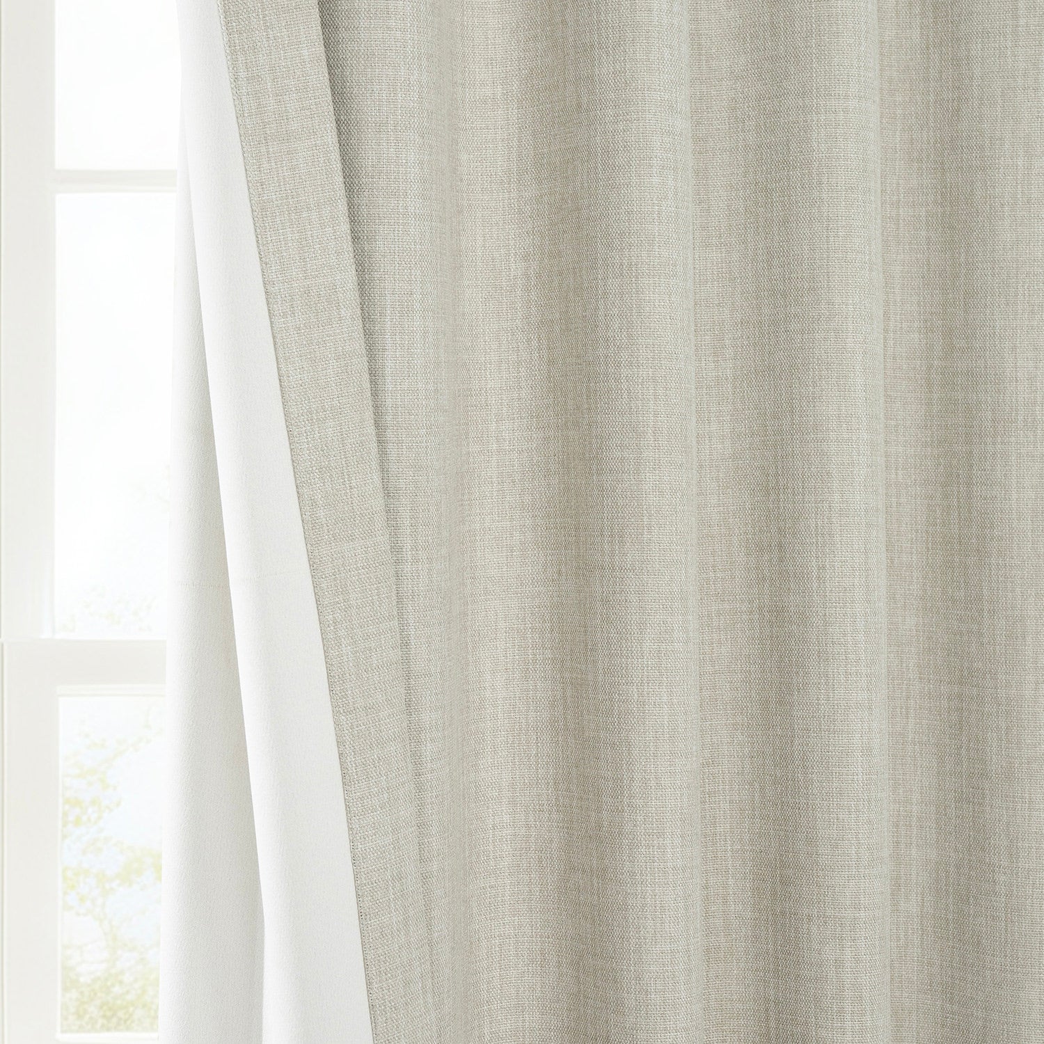 Oatmeal Extra Wide Textured Faux Linen Room Darkening Curtain - Image 5