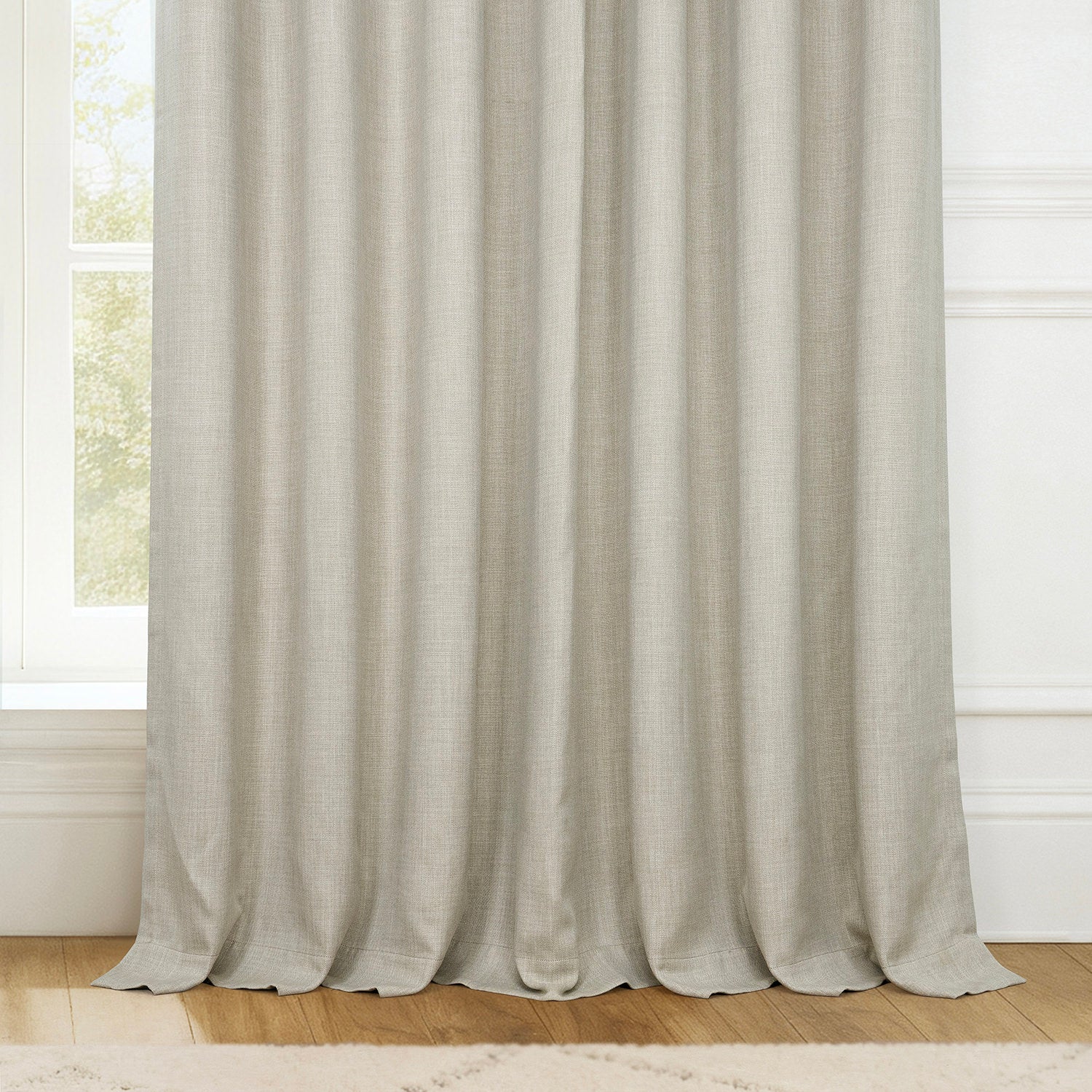 Oatmeal Extra Wide Textured Faux Linen Room Darkening Curtain - Image 6