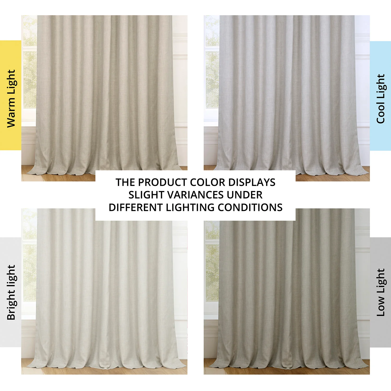 Oatmeal Extra Wide Textured Faux Linen Room Darkening Curtain - Image 7