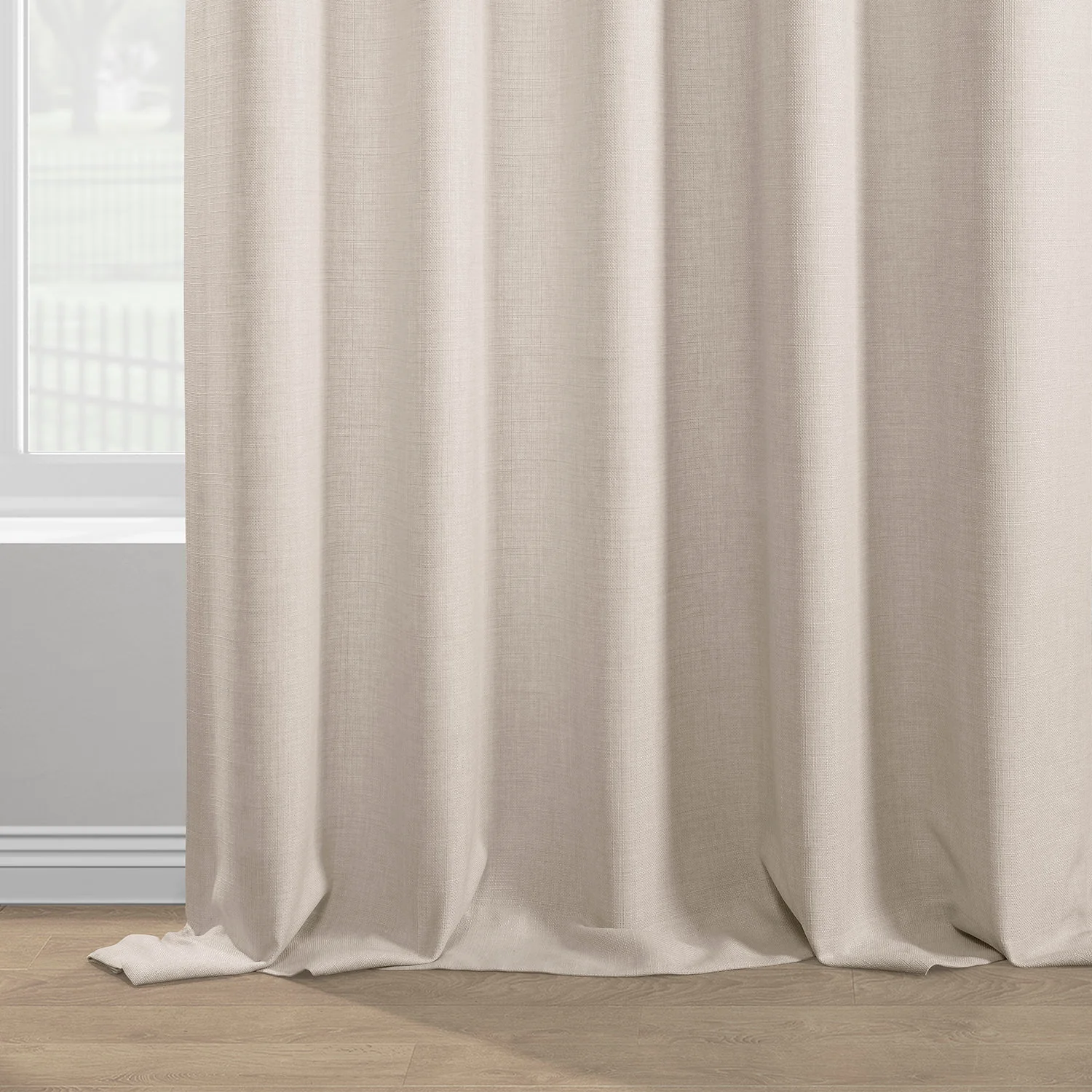 Parchment Cream Italian Faux Linen Room Darkening Curtain - Image 6