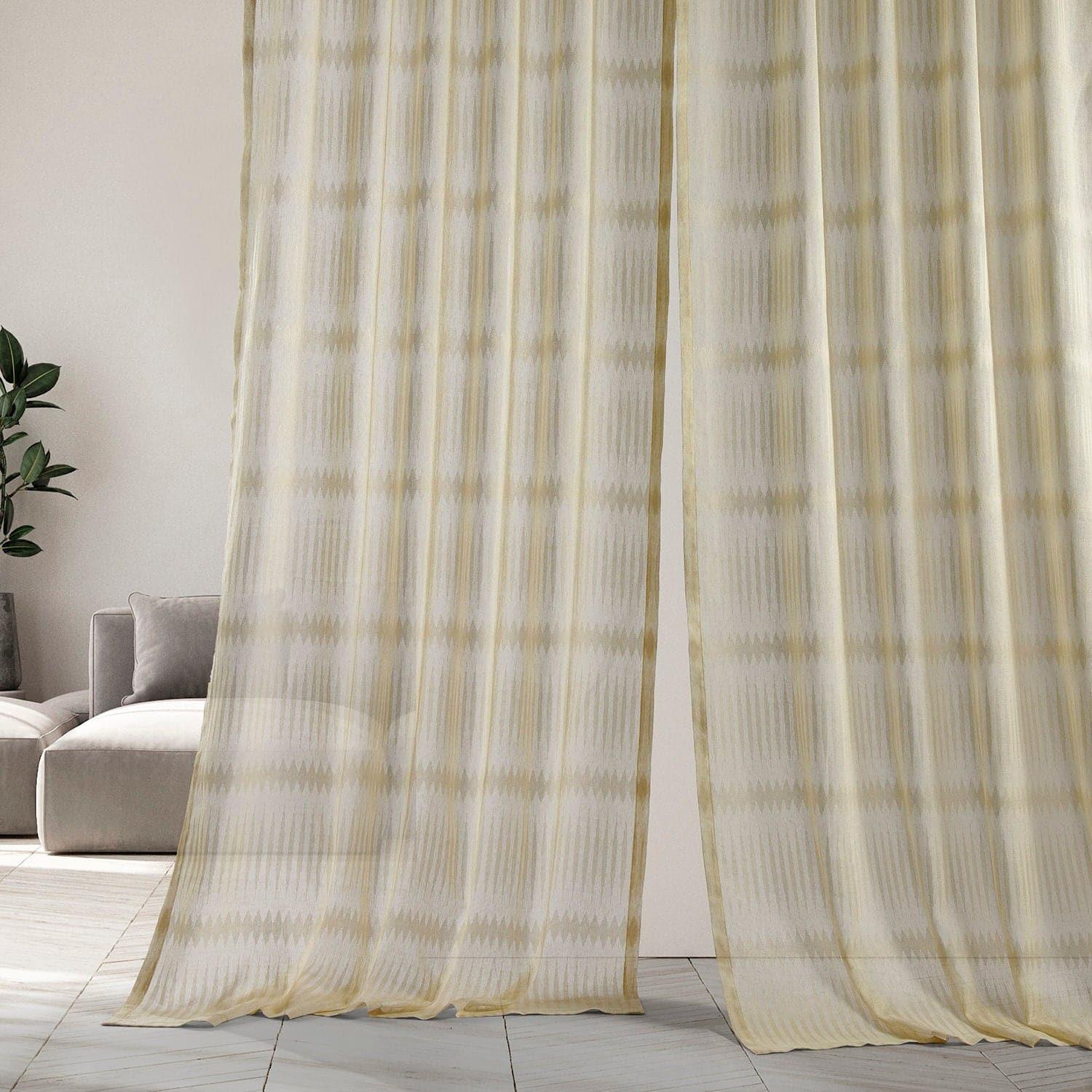 Polaris Tan Geometric Patterned Faux Linen Sheer Curtain - Image 5