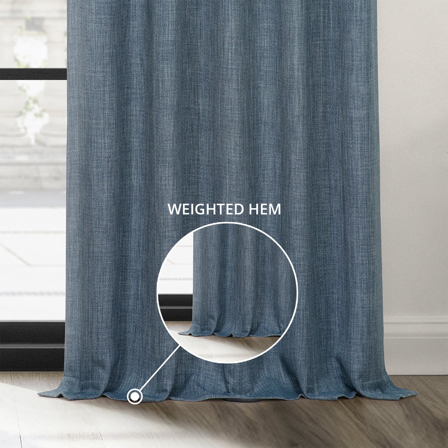 Reverie Blue Textured Faux Linen Custom Curtain - Image 4