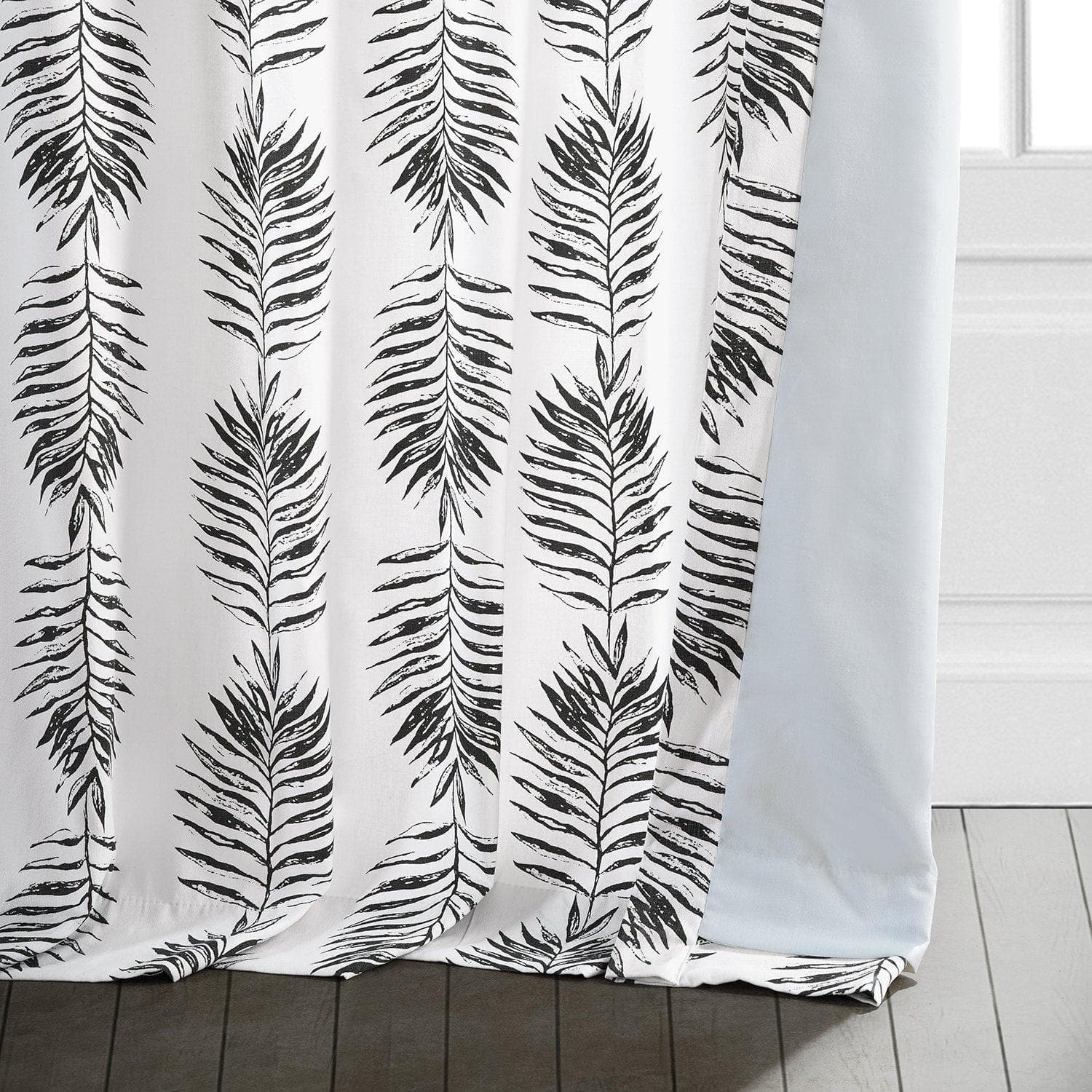 Sago Black Ink Floral Printed Cotton Room Darkening Curtain - Image 5