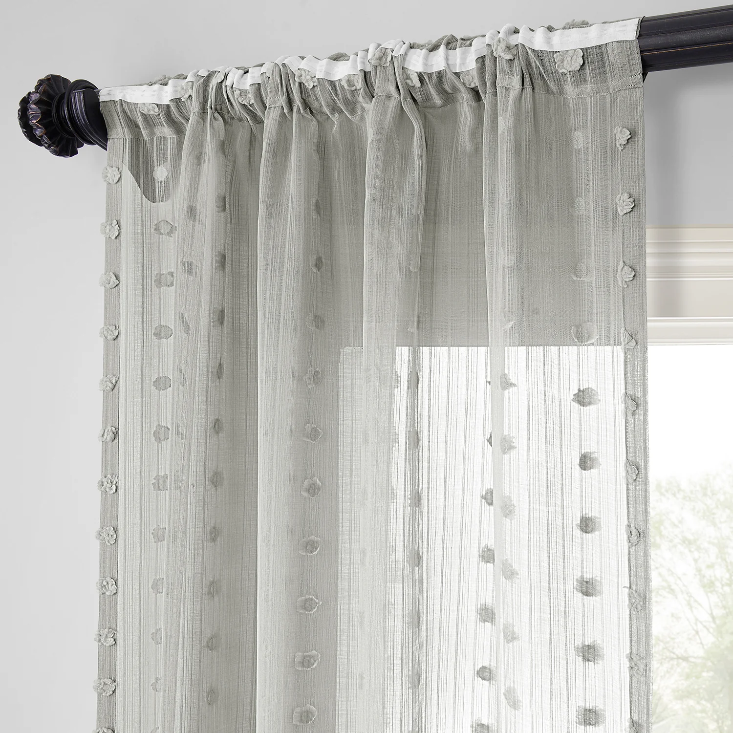 Strasbourg Dot Grey Geometric Patterned Faux Linen Sheer Curtain - Image 4