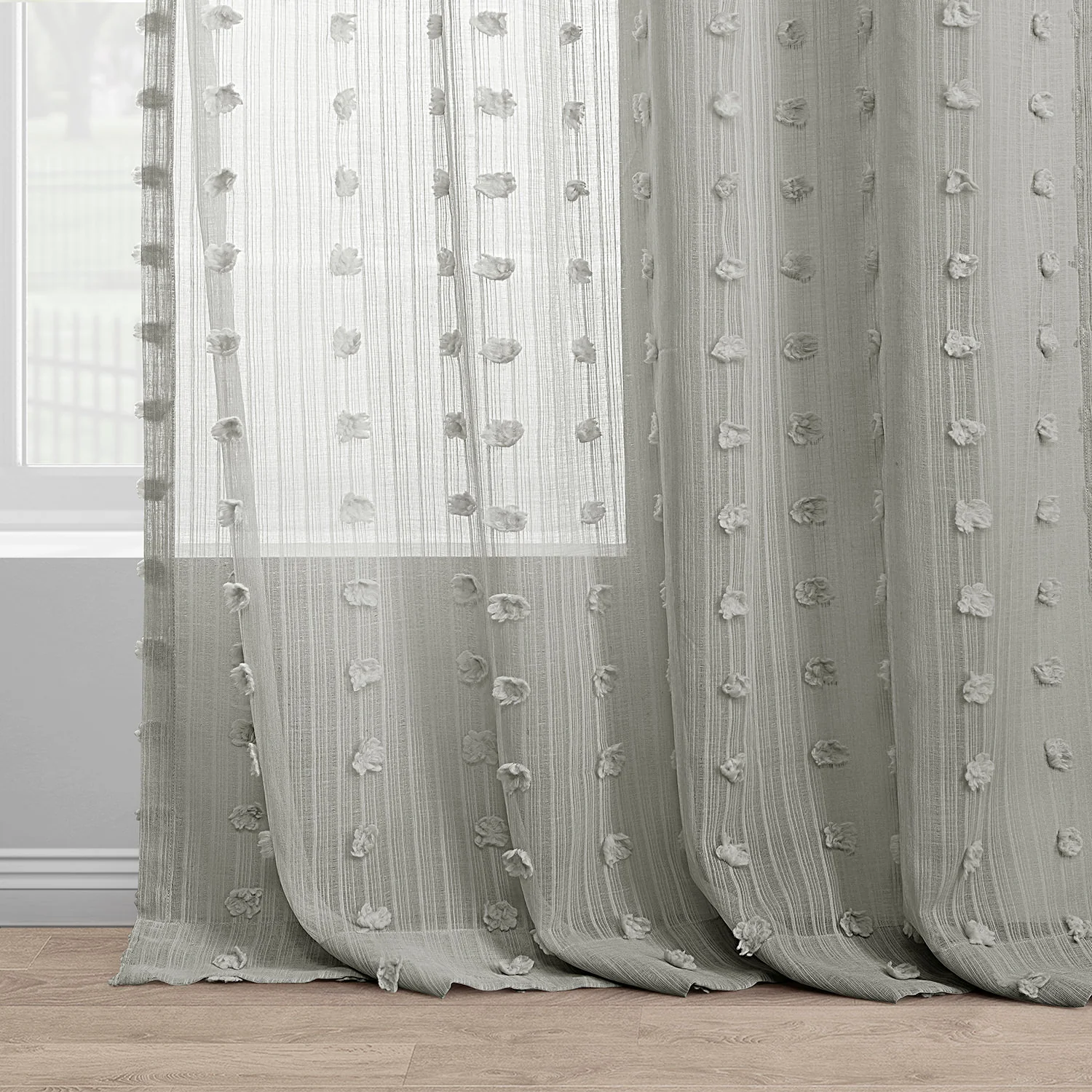 Strasbourg Dot Grey Geometric Patterned Faux Linen Sheer Curtain - Image 5