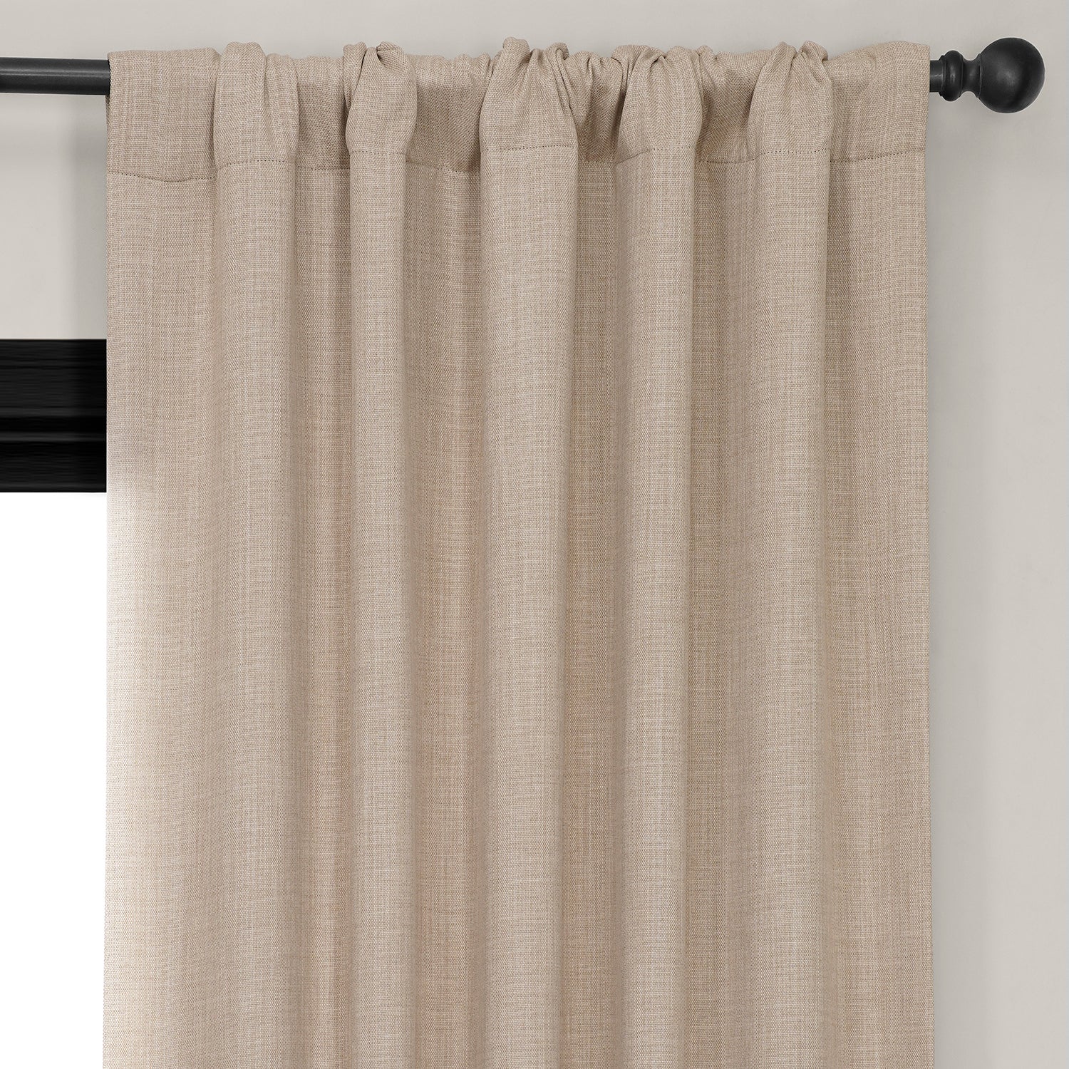 Thatched Tan Textured Faux Linen Room Darkening Curtain - Image 4