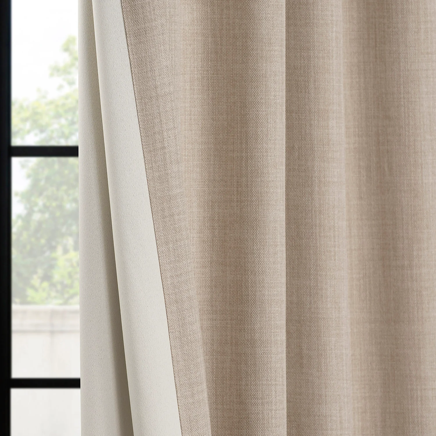 Thatched Tan Textured Faux Linen Room Darkening Curtain - Image 5