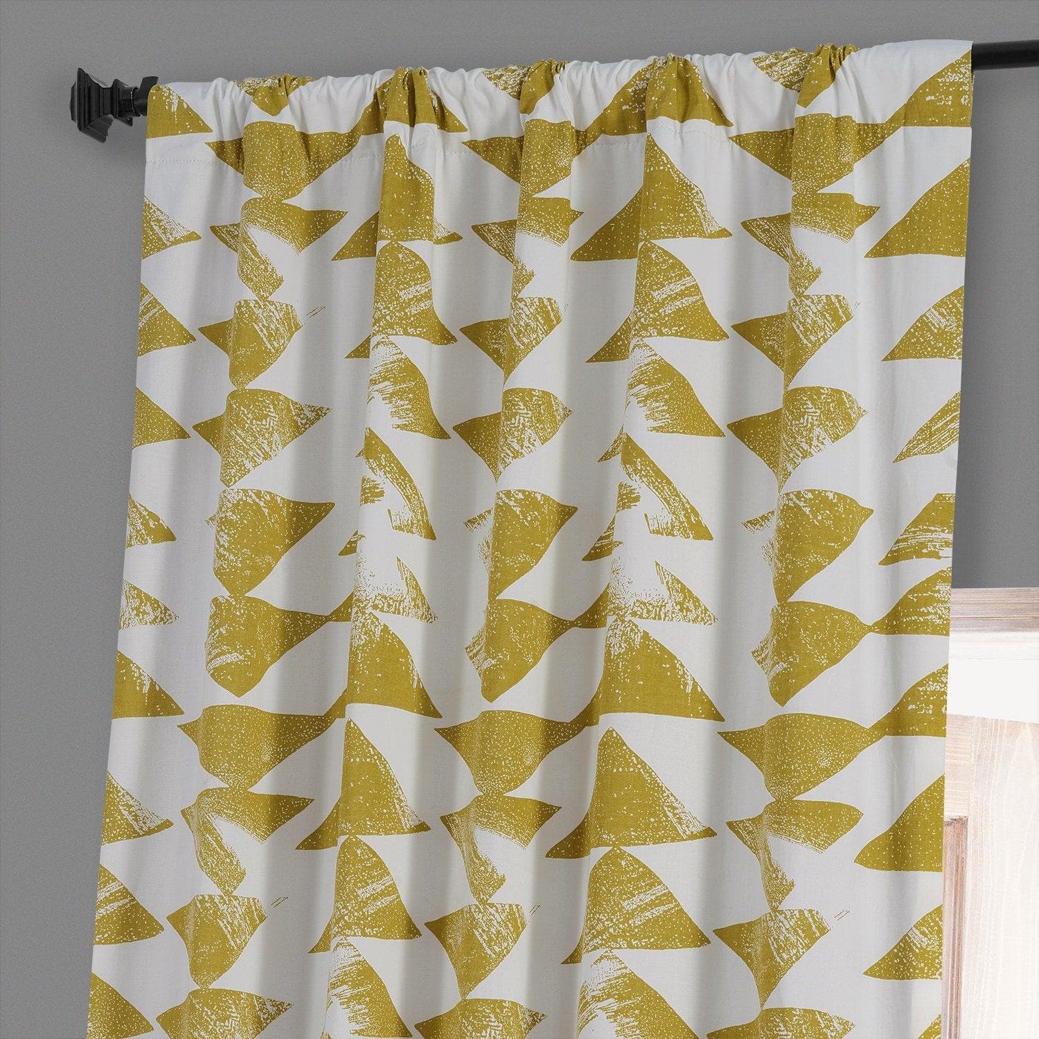 Triad Gold Geometric Printed Cotton Hotel Blackout Curtain - Image 4