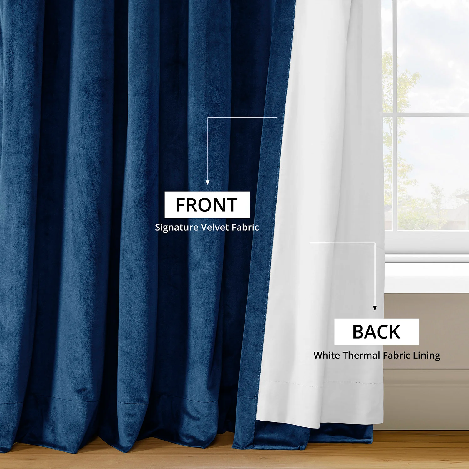 Union Blue Signature Velvet Blackout Curtain - Image 6